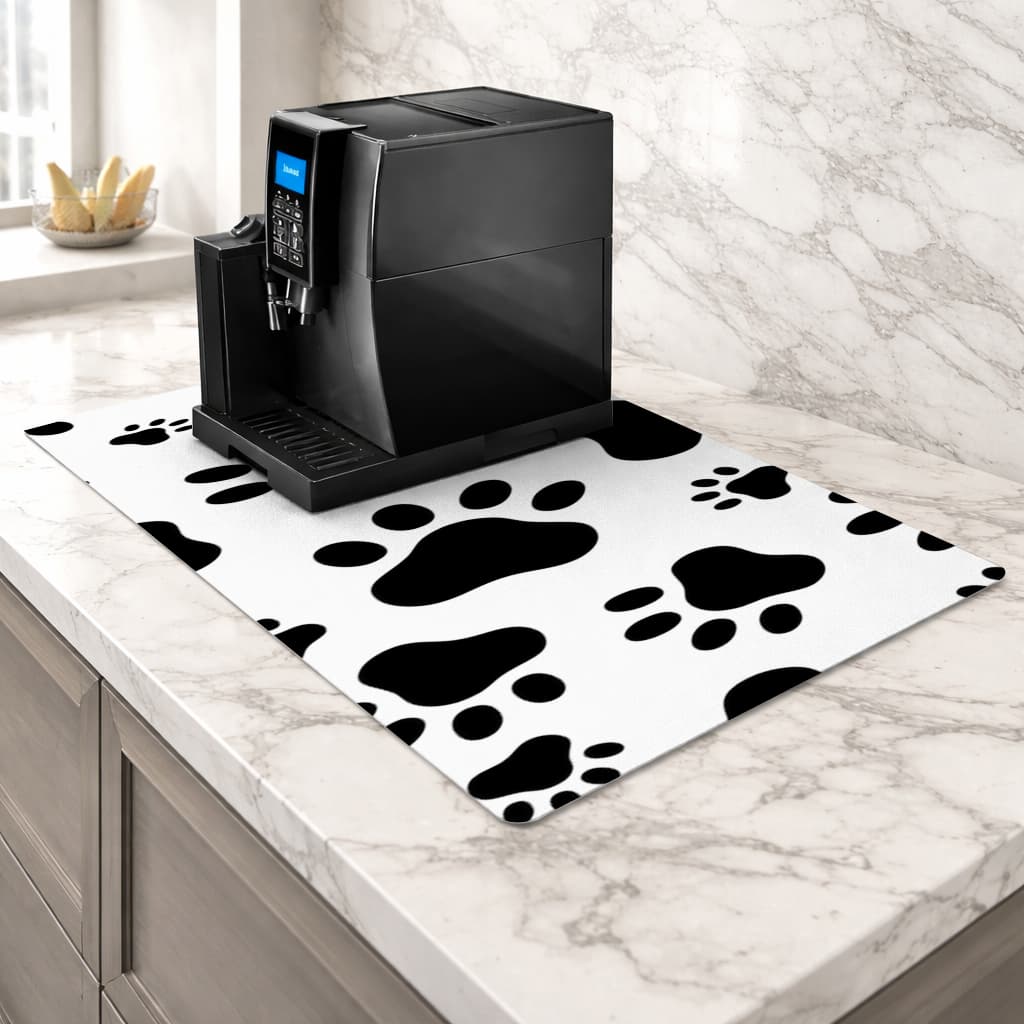 Black and White Paw Pattern Design Coffee Mat