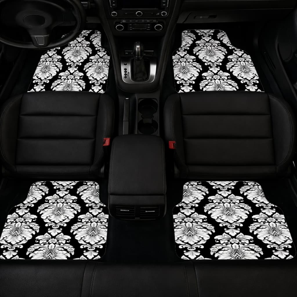 Elegant Black and White Damask Seamless Pattern Car Floor Mats