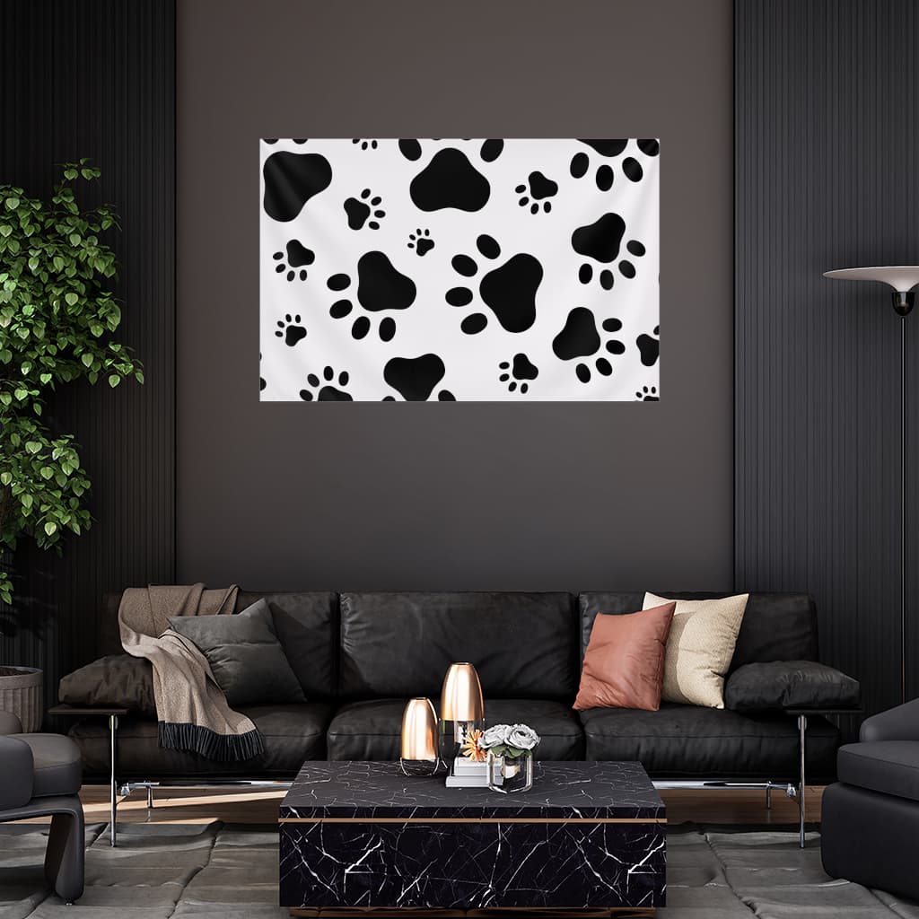 Black and White Paw Pattern Design Wall Tapestry