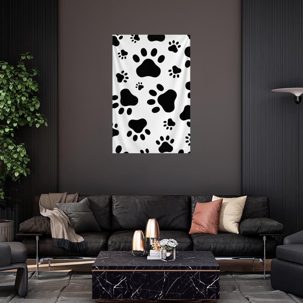 Black and White Paw Pattern Design Wall Tapestry