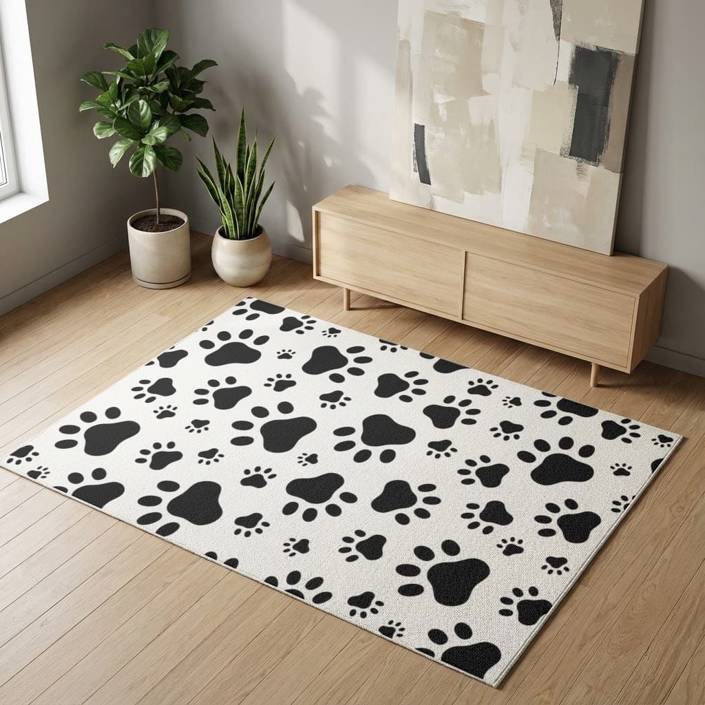 Black and White Paw Pattern Design Living room carpet