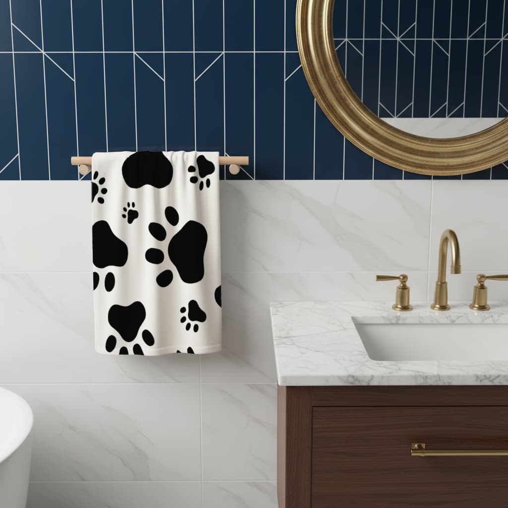 Black and White Paw Pattern Design Hand Towel