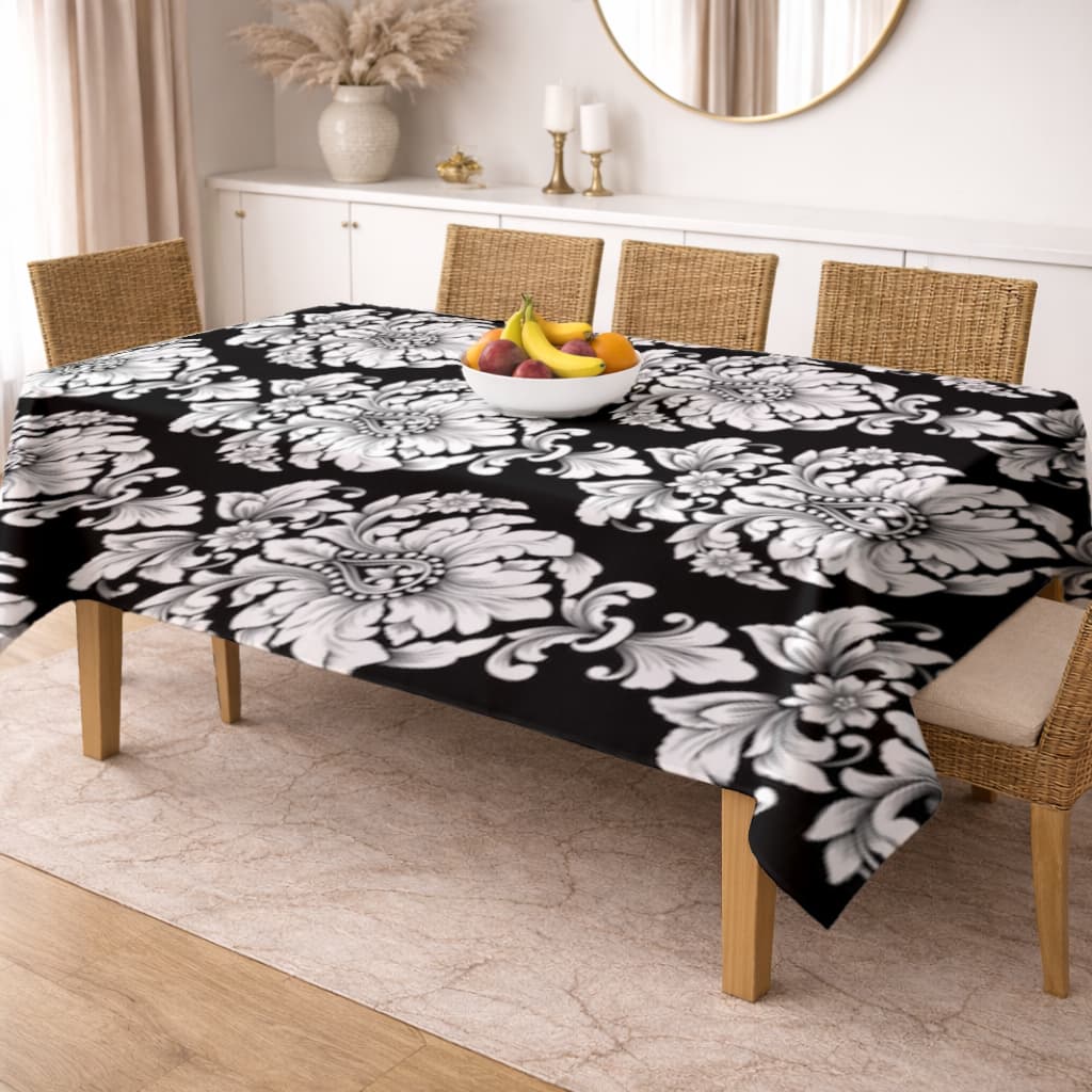 Elegant Black and White Damask Seamless Pattern Rectangular Tablecloth