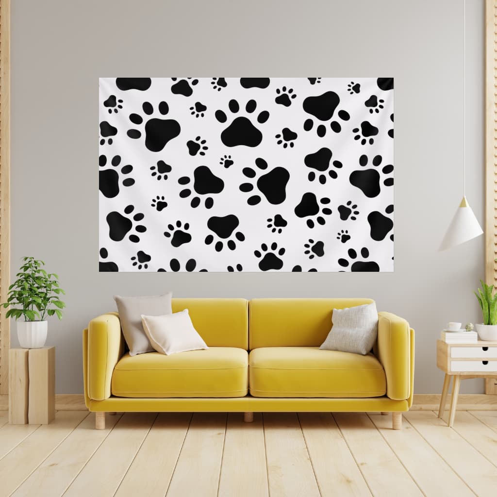 Black and White Paw Pattern Design Wall Tapestry