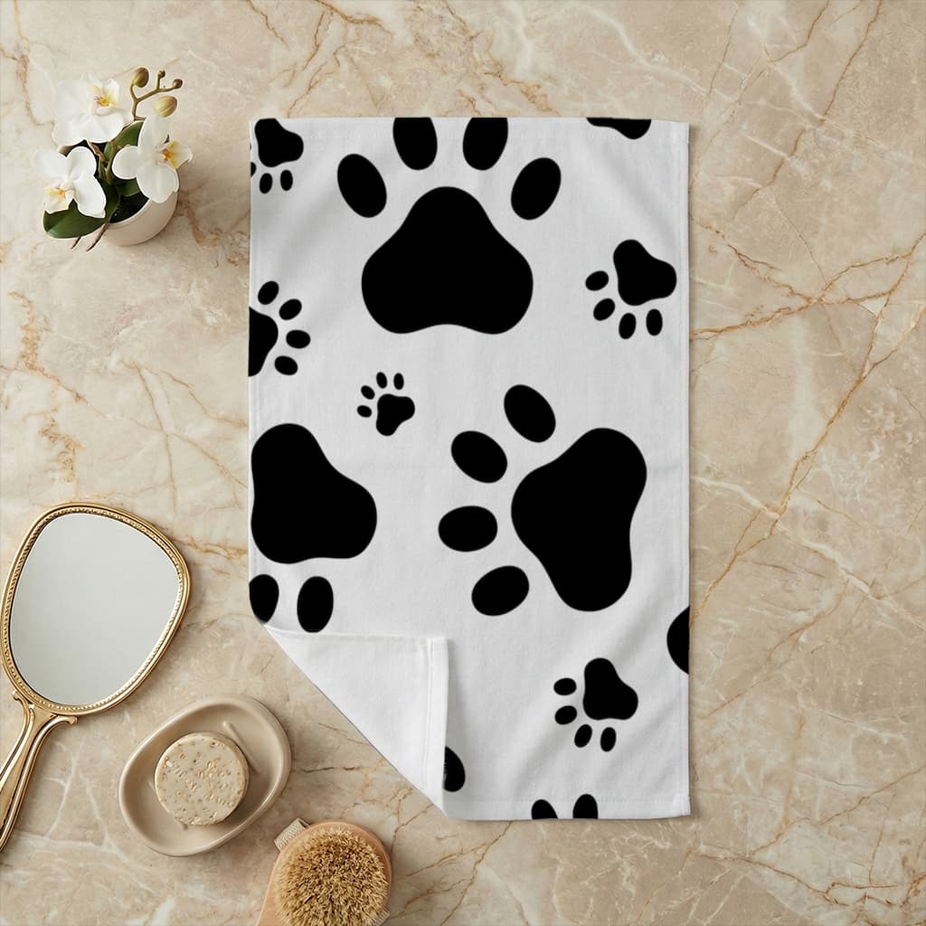 Black and White Paw Pattern Design Hand Towel