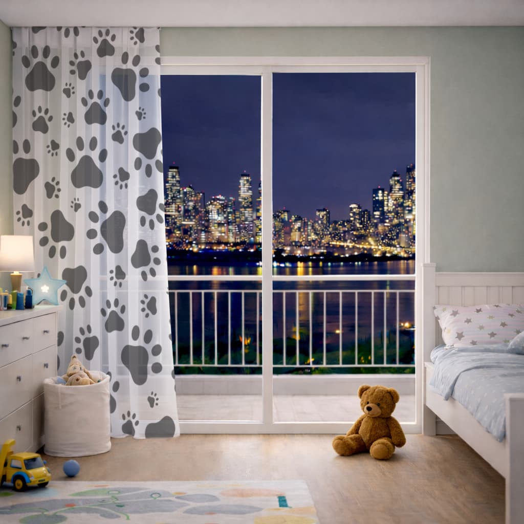 Black and White Paw Pattern Design Sheer Curtain