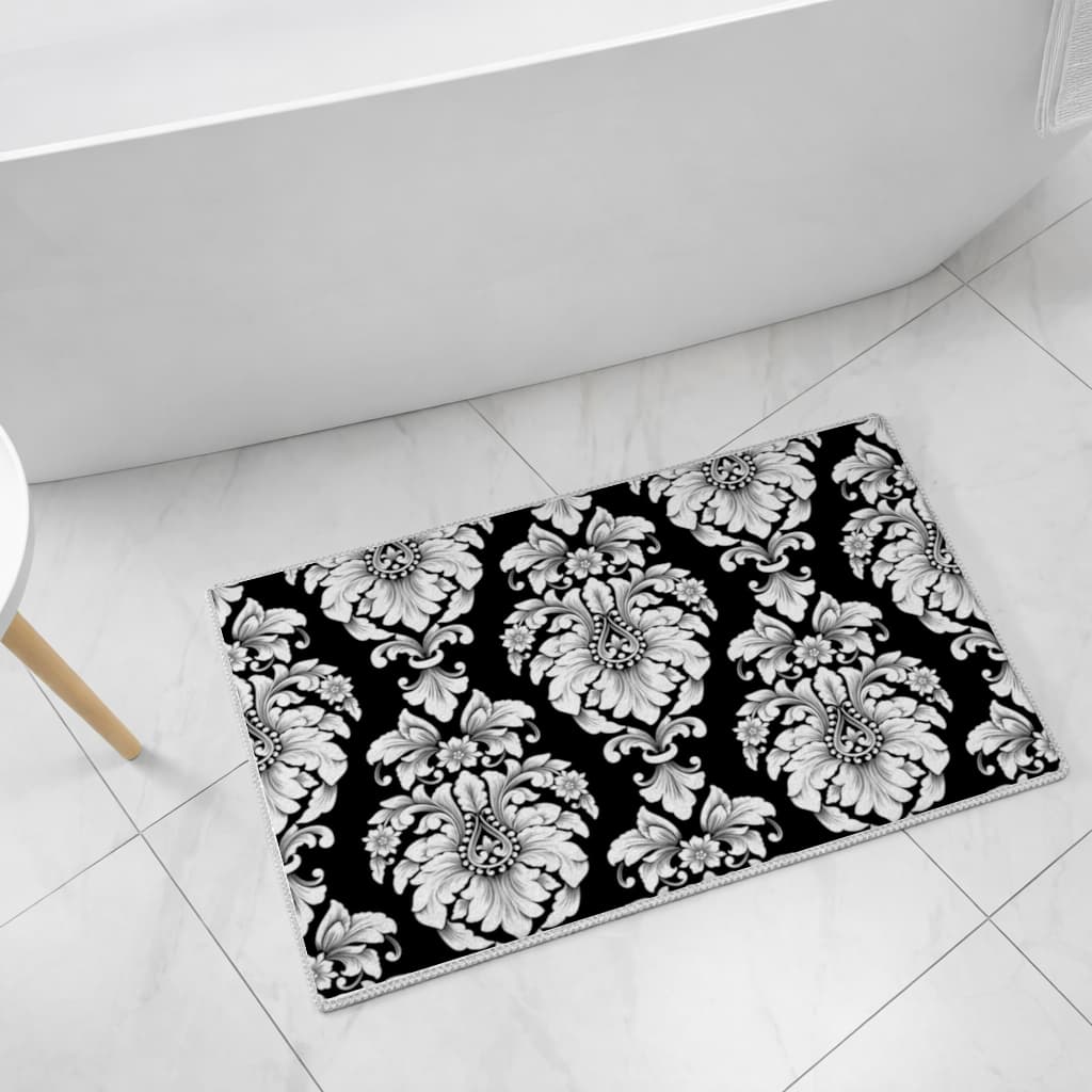 Elegant Black and White Damask Seamless Pattern Bath Mat