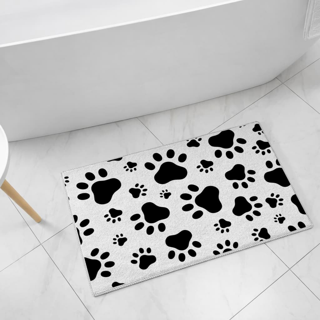 Black and White Paw Pattern Design Bath Mat