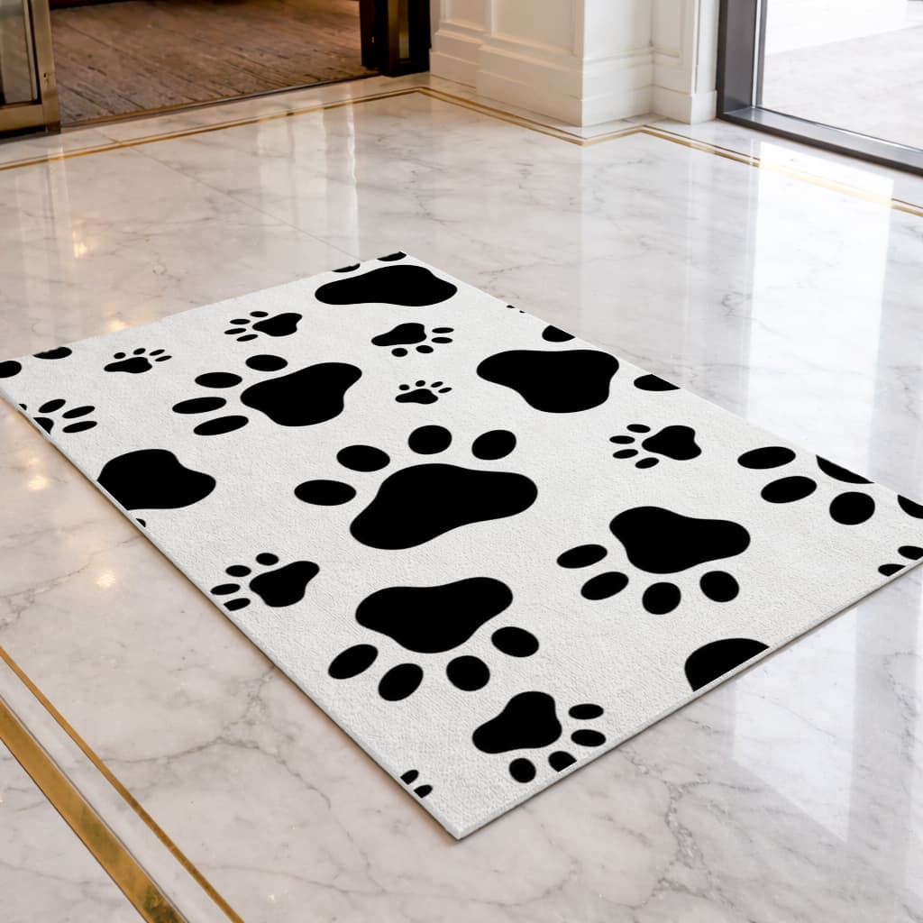 Black and White Paw Pattern Design Mudroom Mat