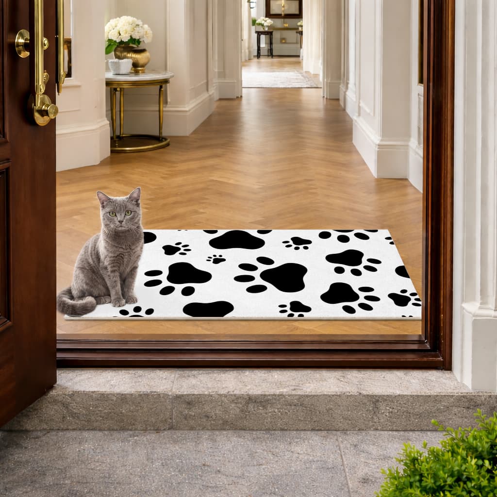 Black and White Paw Pattern Design Mudroom Mat