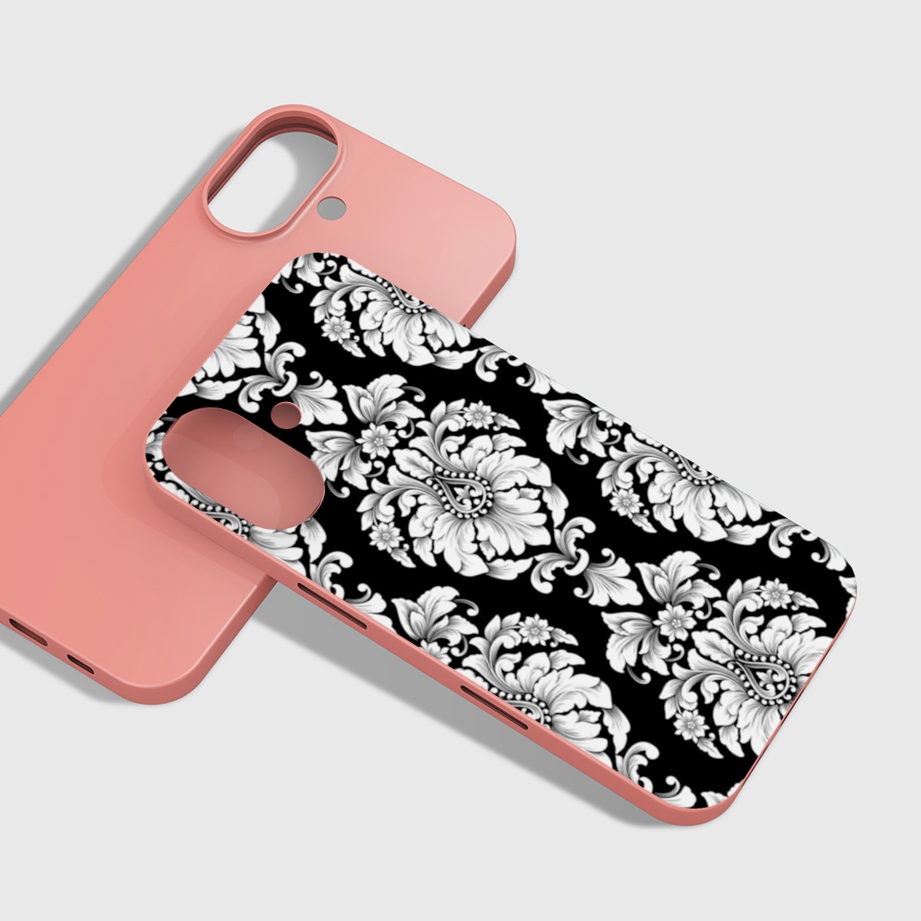 Elegant Black and White Damask Seamless Pattern iphone 16 plus Görünüm 1