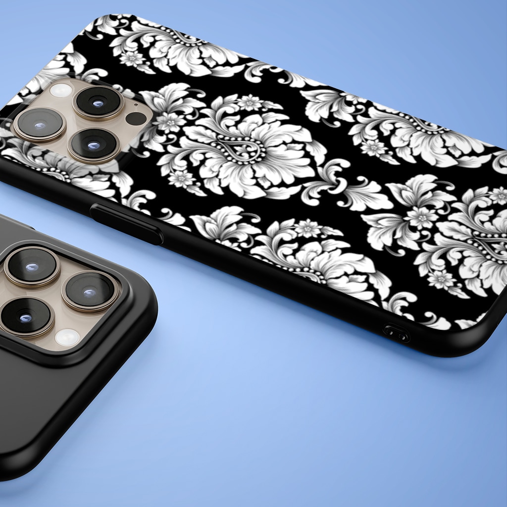 Elegant Black and White Damask Seamless Pattern iphone 15 pro and pro max Görünüm 1