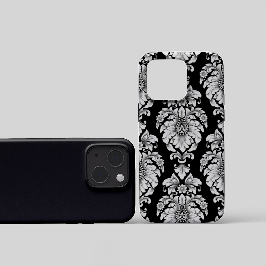 Elegant Black and White Damask Seamless Pattern iphone 15 and plus Görünüm 1