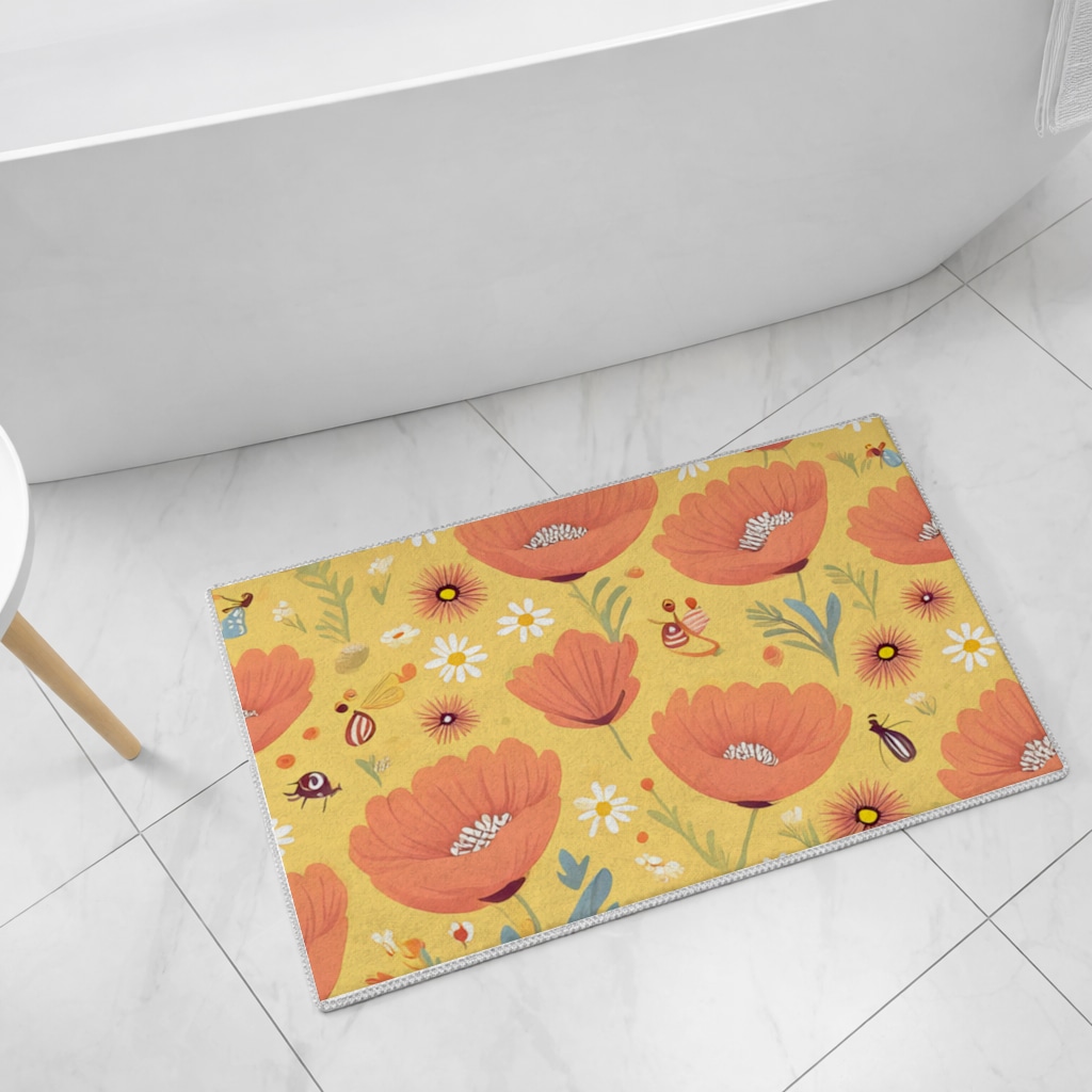 Floral  Insect Pattern  Colorful Design Bath Mat Görünüm 1