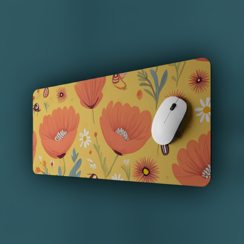 Floral  Insect Pattern  Colorful Design Mouse Pad Görünüm 3