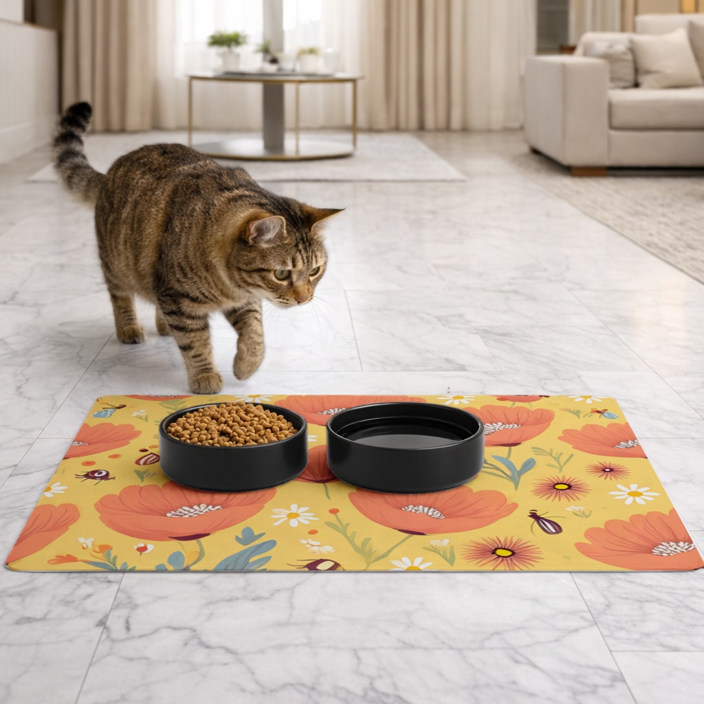 Floral  Insect Pattern  Colorful Design Pet Feeding Mat Görünüm 1