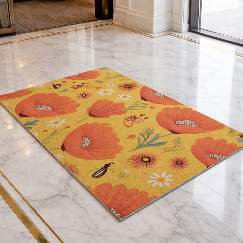 Floral  Insect Pattern  Colorful Design Mudroom Mat Görünüm 3