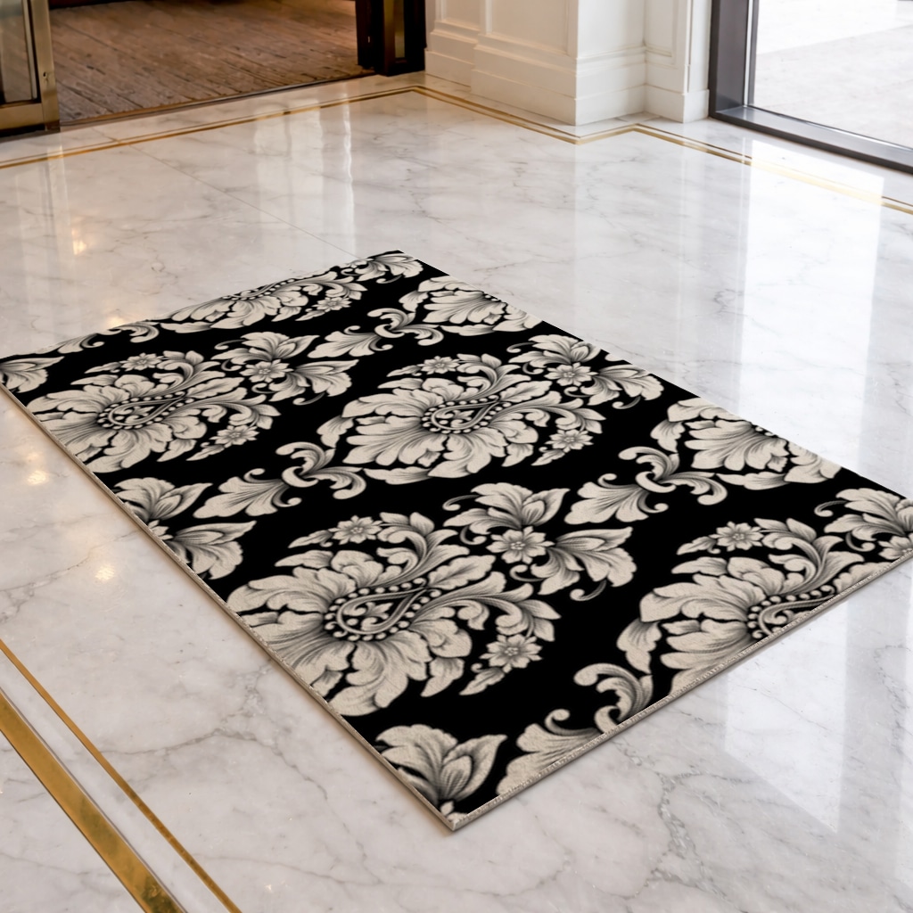 Elegant Black and White Damask Seamless Pattern Mudroom Mat Görünüm 1