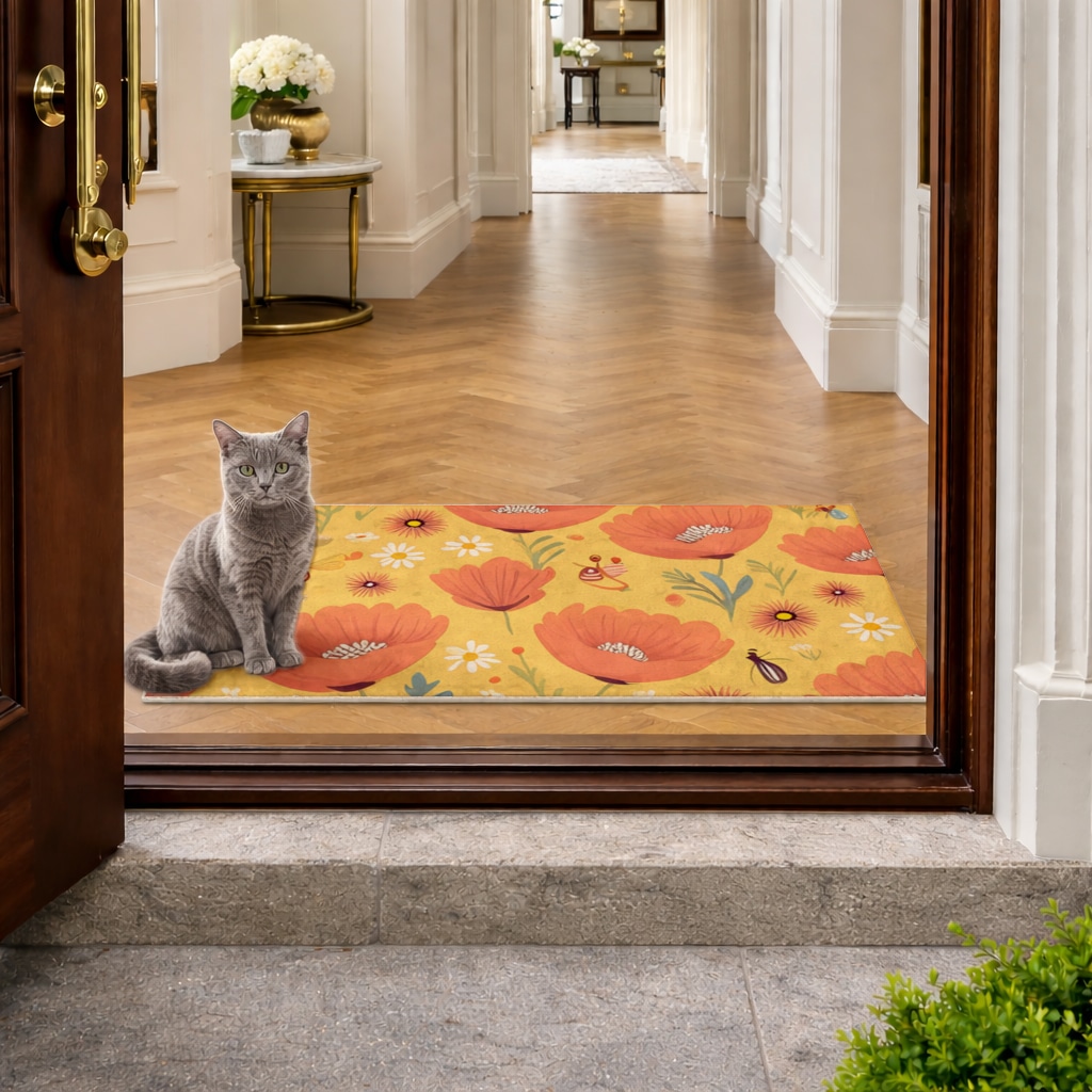 Floral  Insect Pattern  Colorful Design Mudroom Mat Görünüm 1