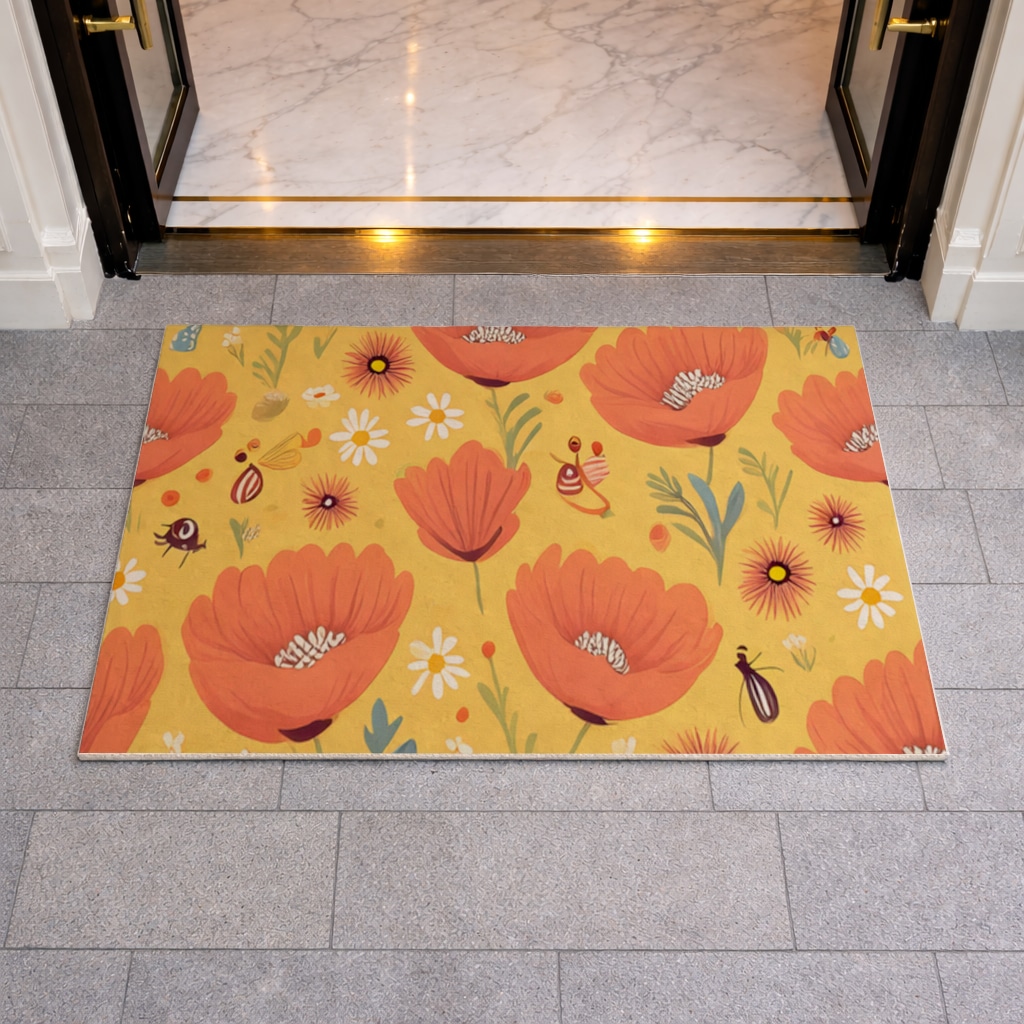Floral  Insect Pattern  Colorful Design Mudroom Mat Görünüm 2
