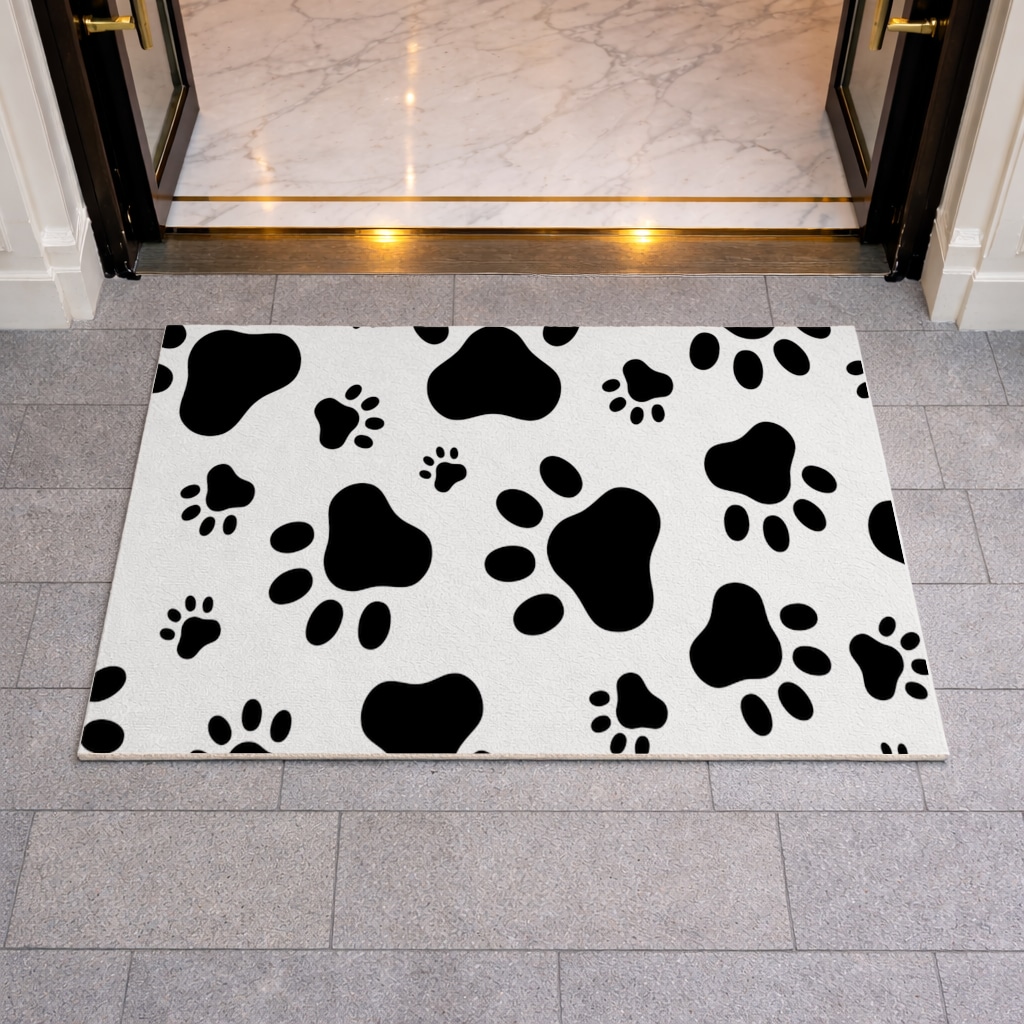 Black and White Paw Pattern Design Mudroom Mat Görünüm 1