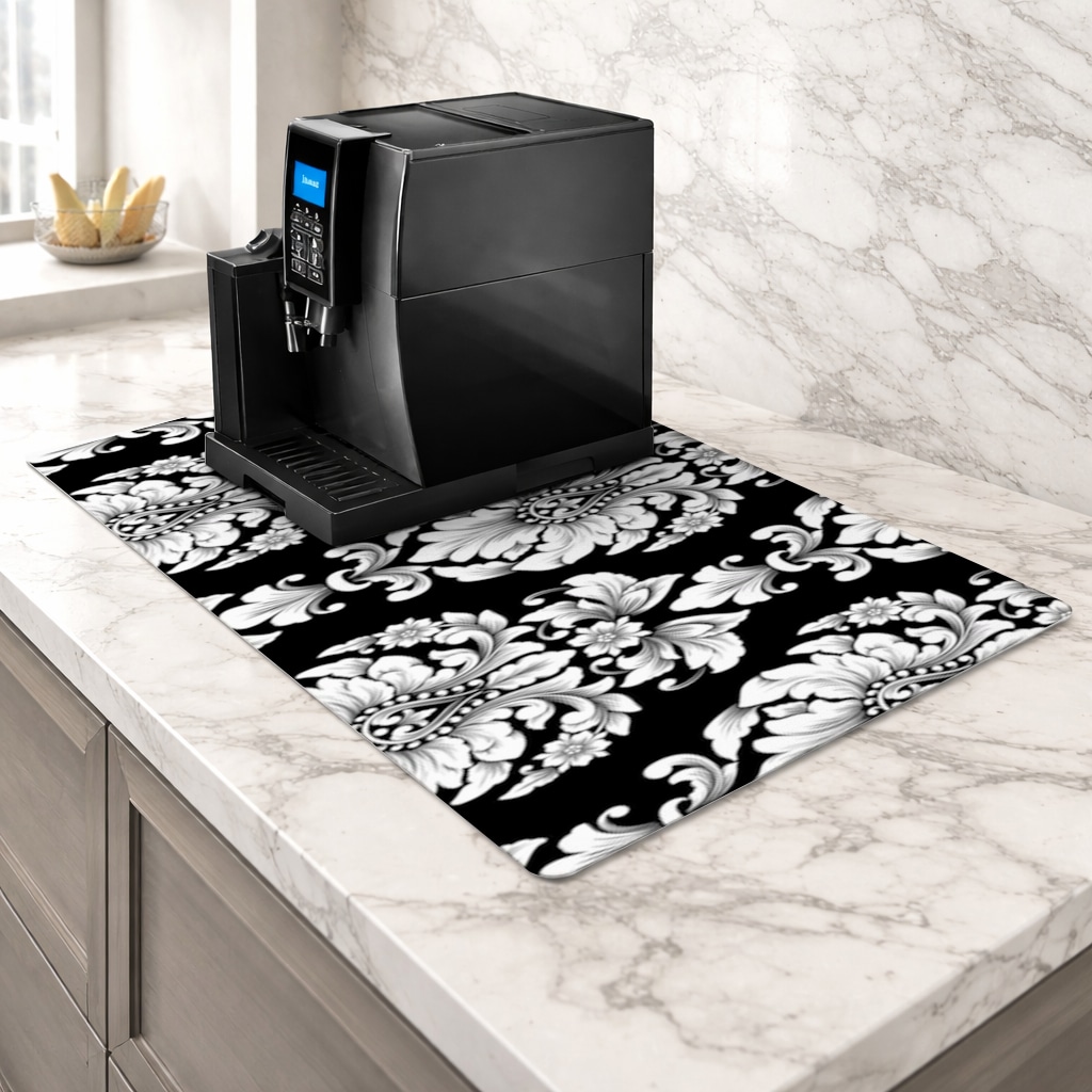 Elegant Black and White Damask Seamless Pattern Coffee Mat Görünüm 1