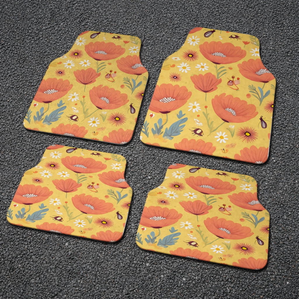 Floral  Insect Pattern  Colorful Design Car Floor Mats Görünüm 1