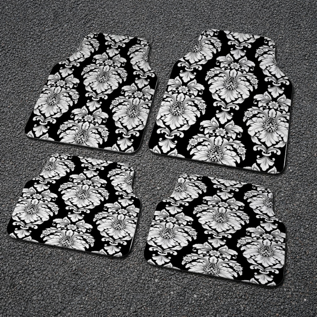 Elegant Black and White Damask Seamless Pattern Car Floor Mats Görünüm 2
