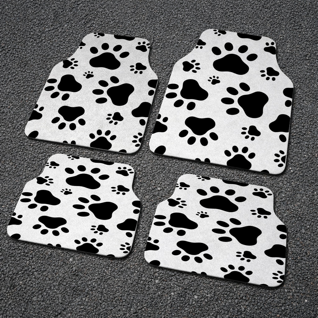 Black and White Paw Pattern Design Car Floor Mats Görünüm 1