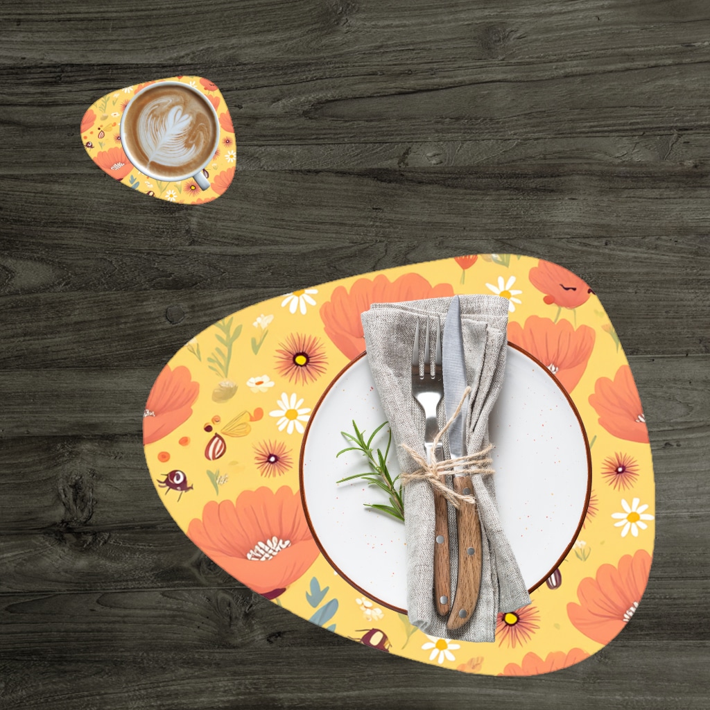 Floral  Insect Pattern  Colorful Design Charger Plate Set  12 Pieces Görünüm 3