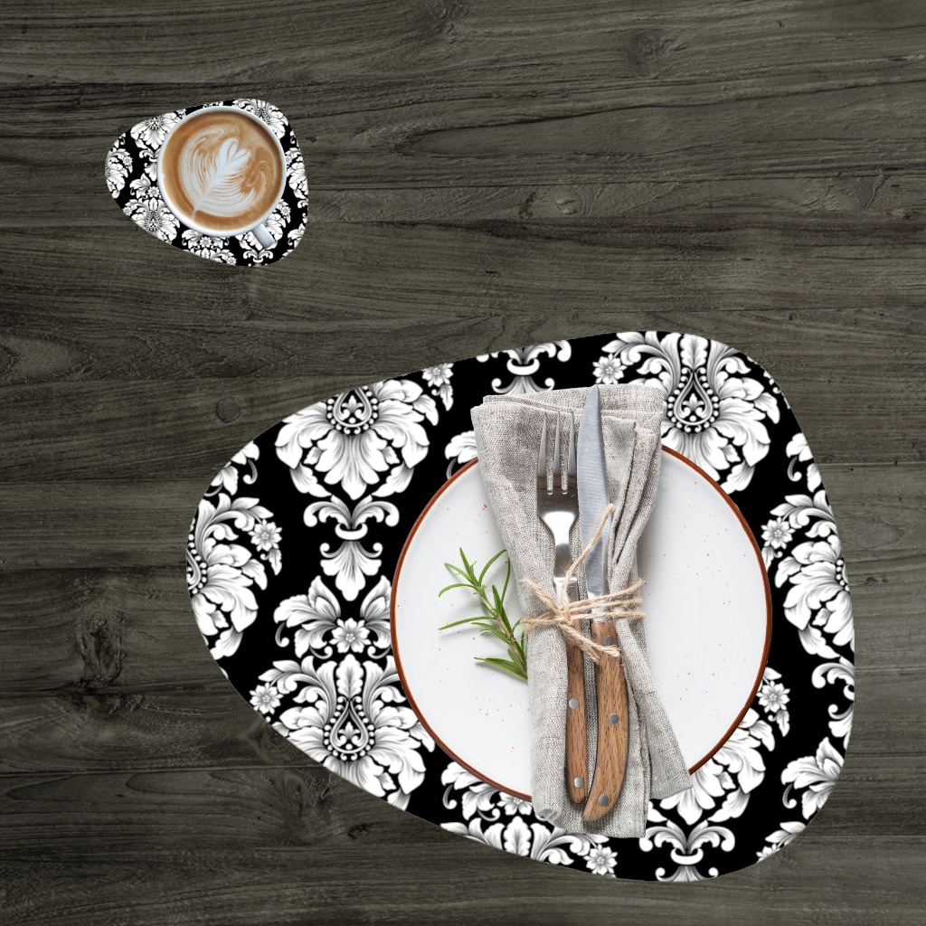 Elegant Black and White Damask Seamless Pattern Charger Plate Set  12 Pieces Görünüm 2