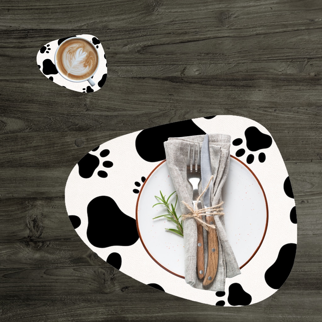 Black and White Paw Pattern Design Charger Plate Set  12 Pieces Görünüm 1