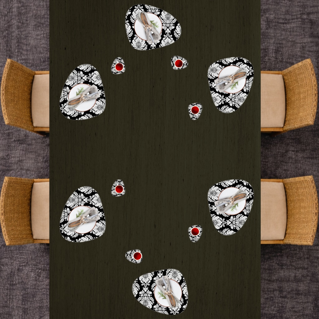 Elegant Black and White Damask Seamless Pattern Charger Plate Set  12 Pieces Görünüm 3