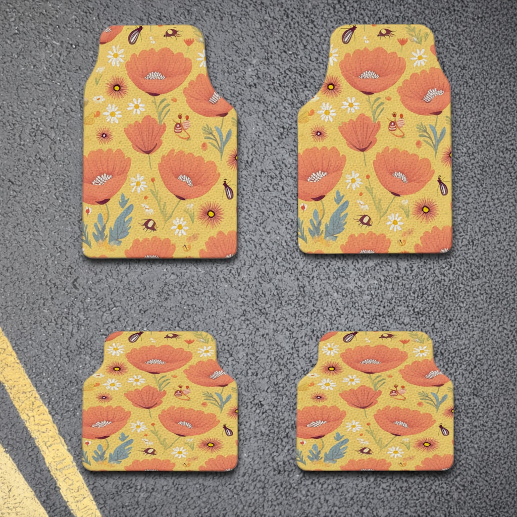 Floral  Insect Pattern  Colorful Design Car Floor Mats Görünüm 2