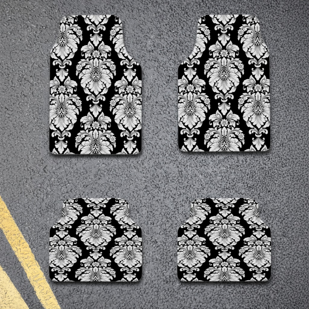 Elegant Black and White Damask Seamless Pattern Car Floor Mats Görünüm 1