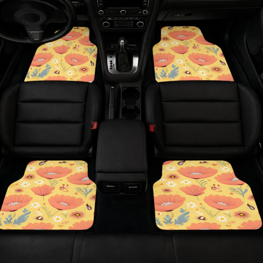 Floral  Insect Pattern  Colorful Design Car Floor Mats Görünüm 3
