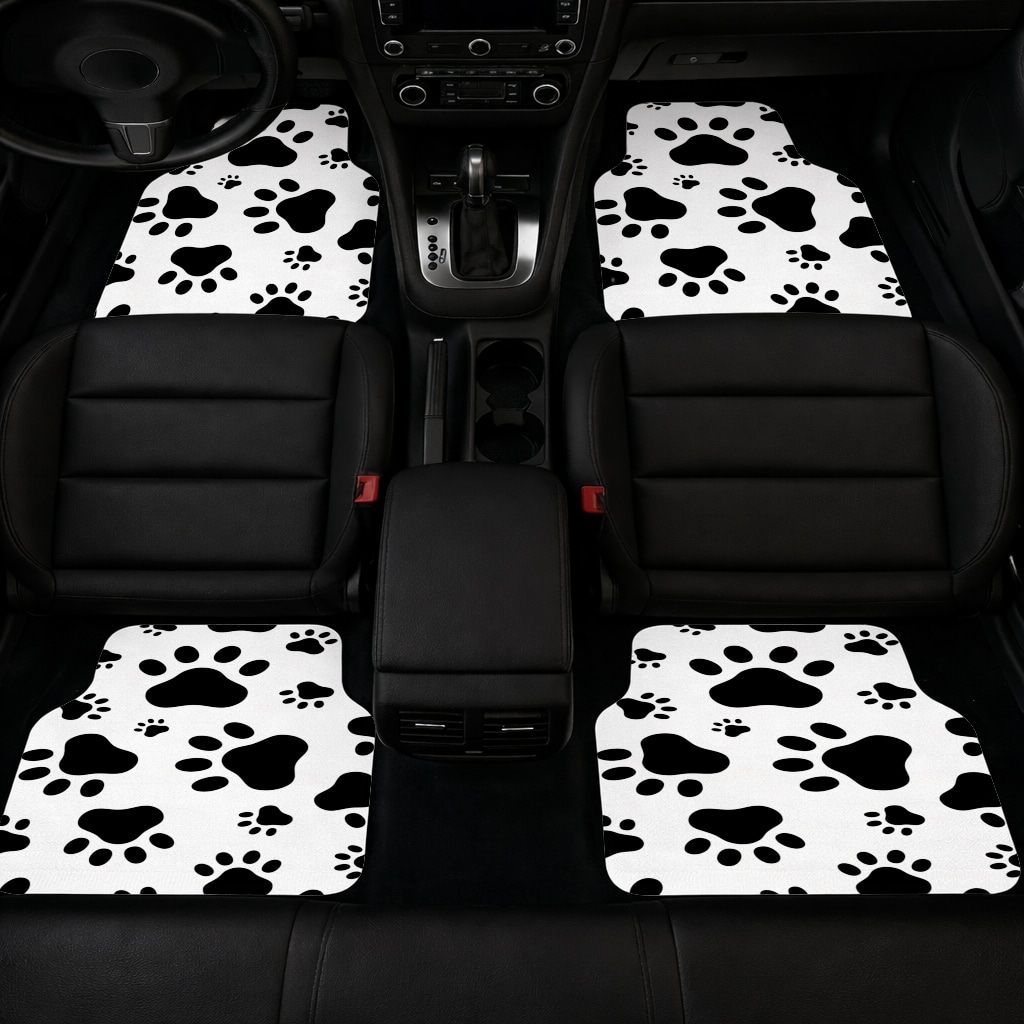 Black and White Paw Pattern Design Car Floor Mats Görünüm 2