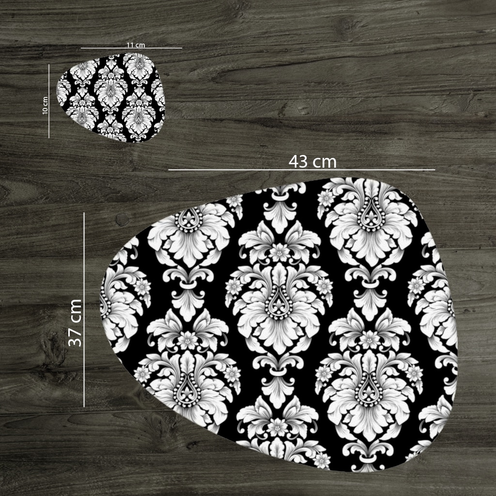 Elegant Black and White Damask Seamless Pattern Charger Plate Set  12 Pieces Görünüm 1