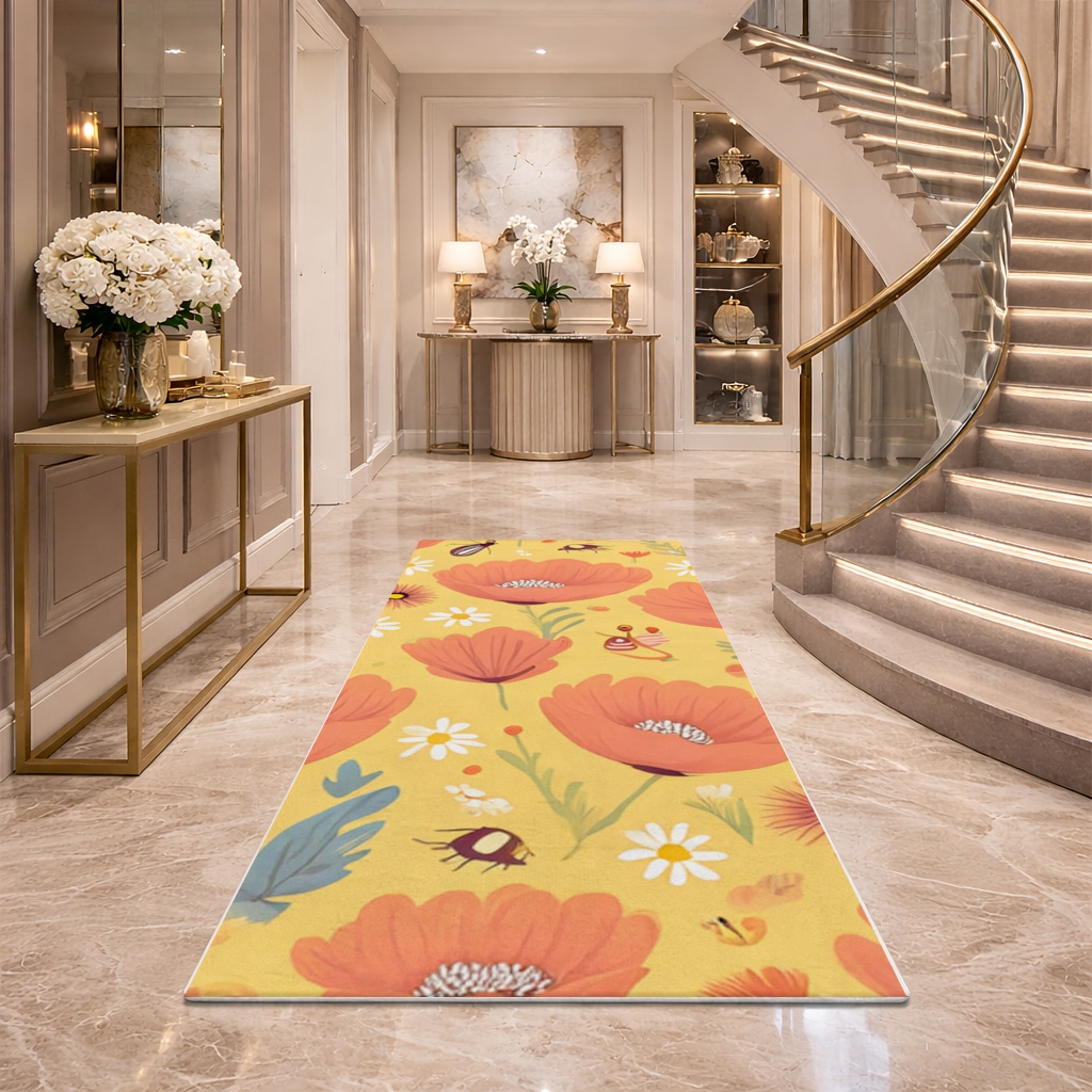 Floral  Insect Pattern  Colorful Design Hallway & Entryway Rug Görünüm 1