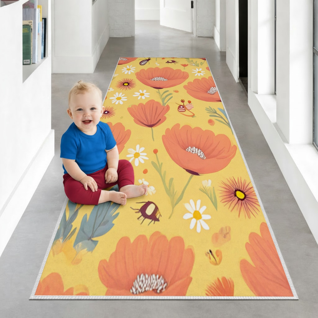 Floral  Insect Pattern  Colorful Design Hallway & Entryway Rug Görünüm 1