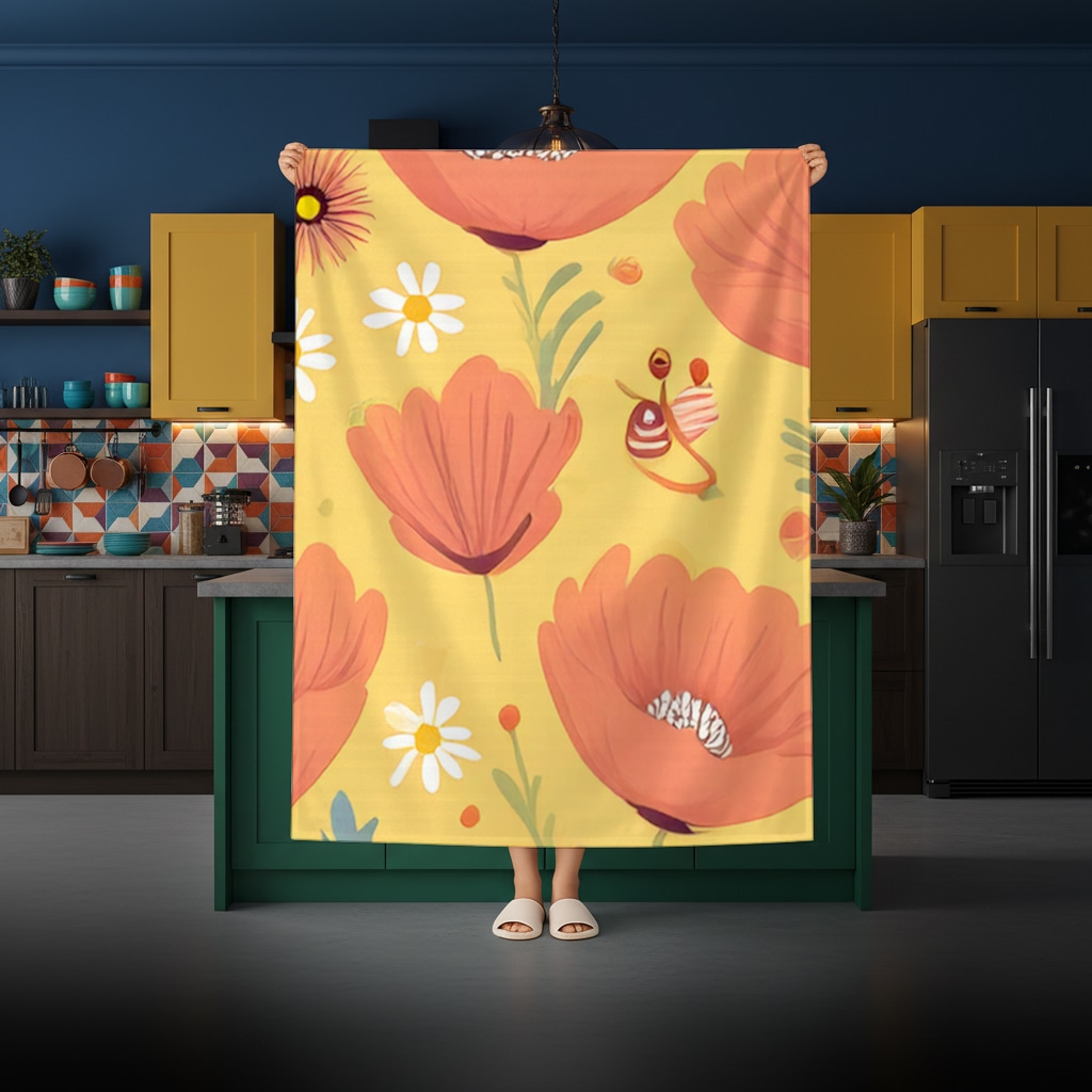 Floral  Insect Pattern  Colorful Design Rectangular Tablecloth Görünüm 2