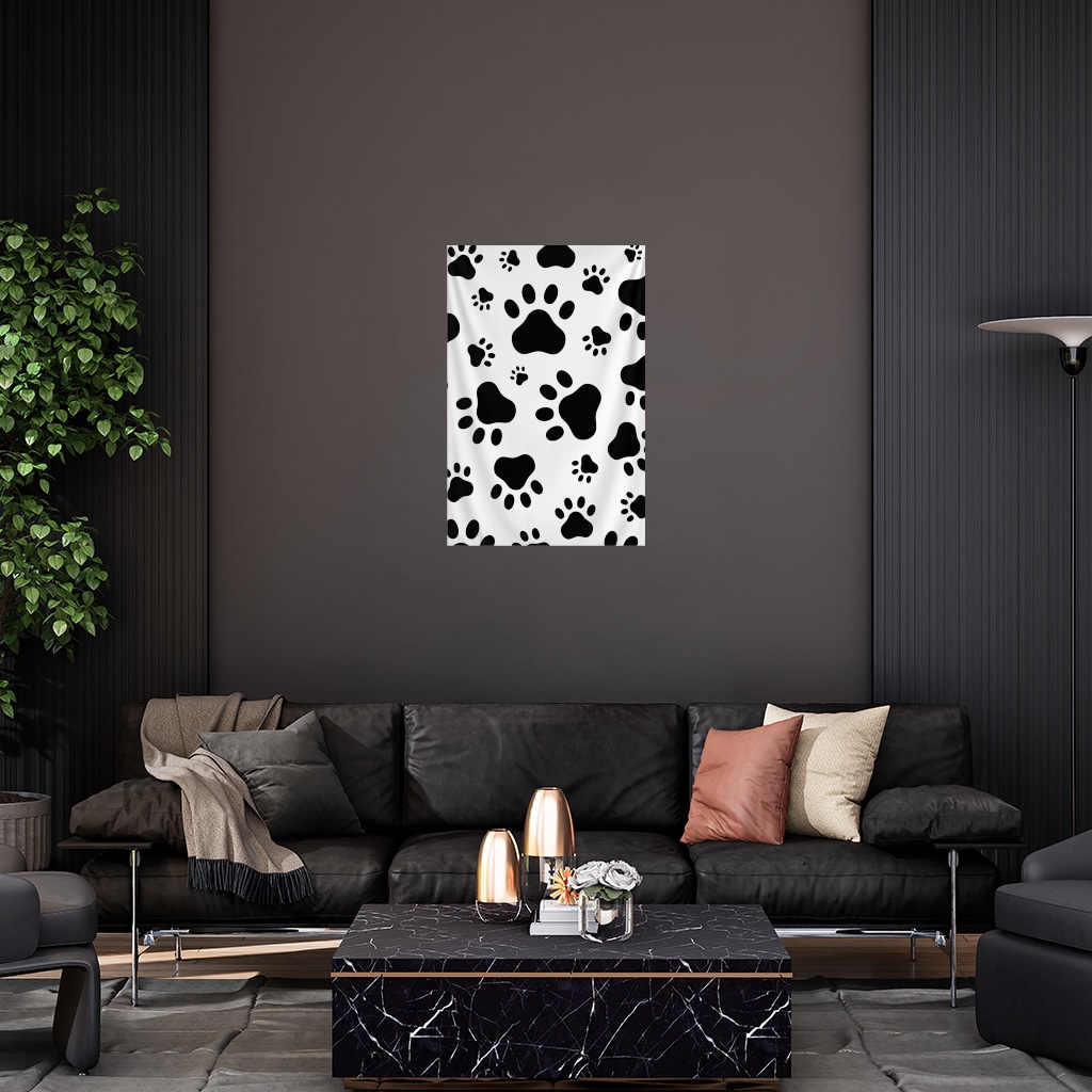 Black and White Paw Pattern Design Wall Tapestry Görünüm 1
