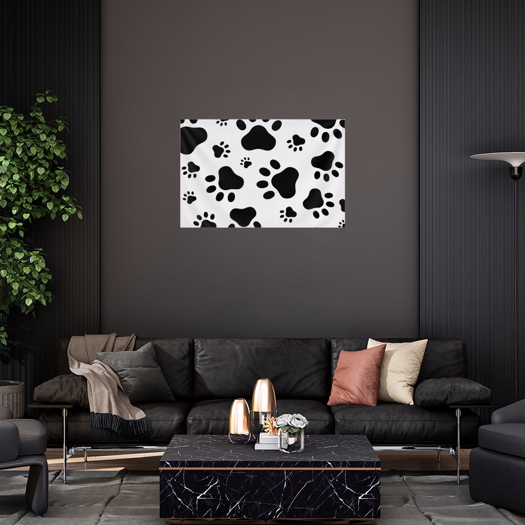 Black and White Paw Pattern Design Wall Tapestry Görünüm 2