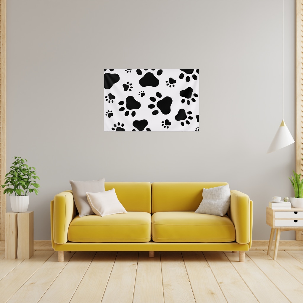 Black and White Paw Pattern Design Wall Tapestry Görünüm 1