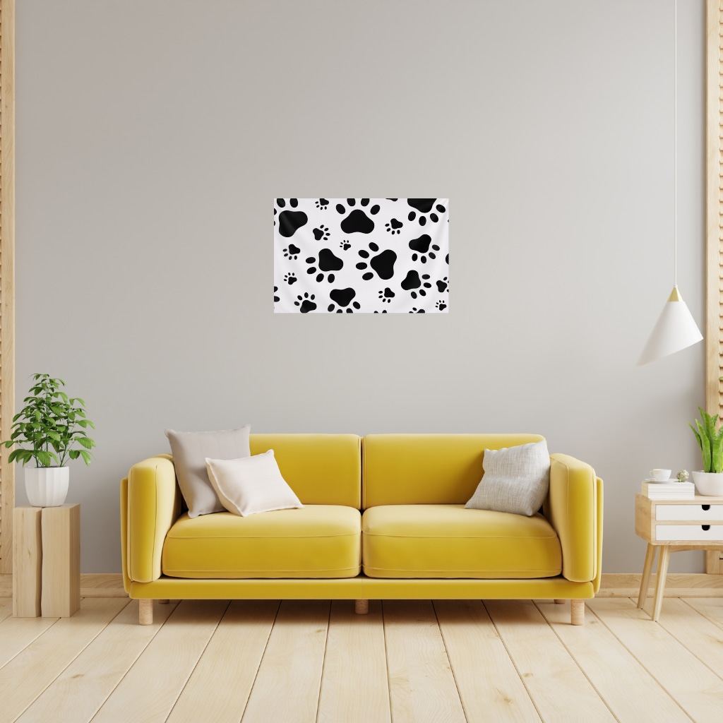 Black and White Paw Pattern Design Wall Tapestry Görünüm 1