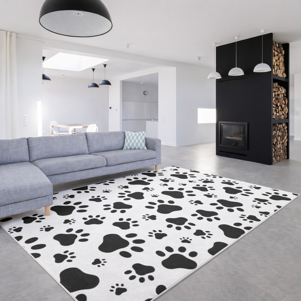 Black and White Paw Pattern Design Living room carpet Görünüm 1