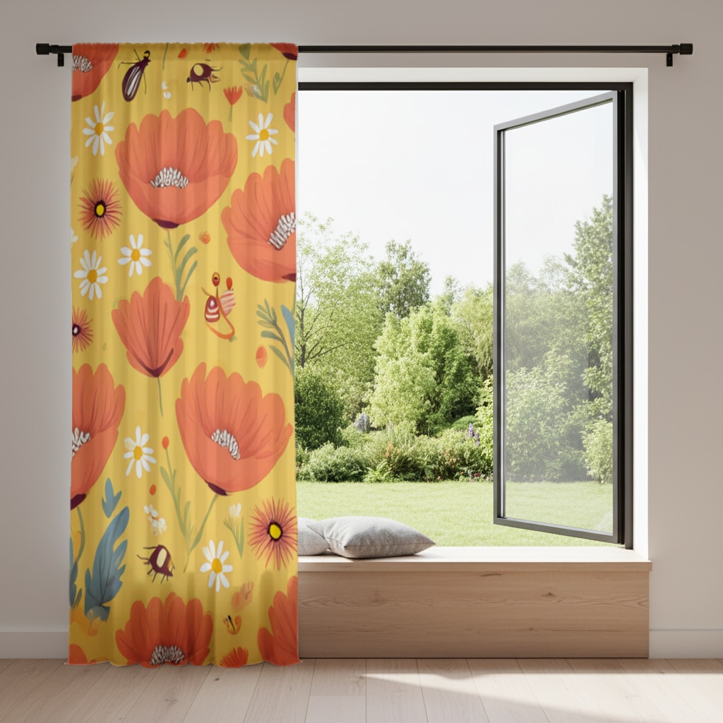 Floral  Insect Pattern  Colorful Design Drapes Görünüm 2