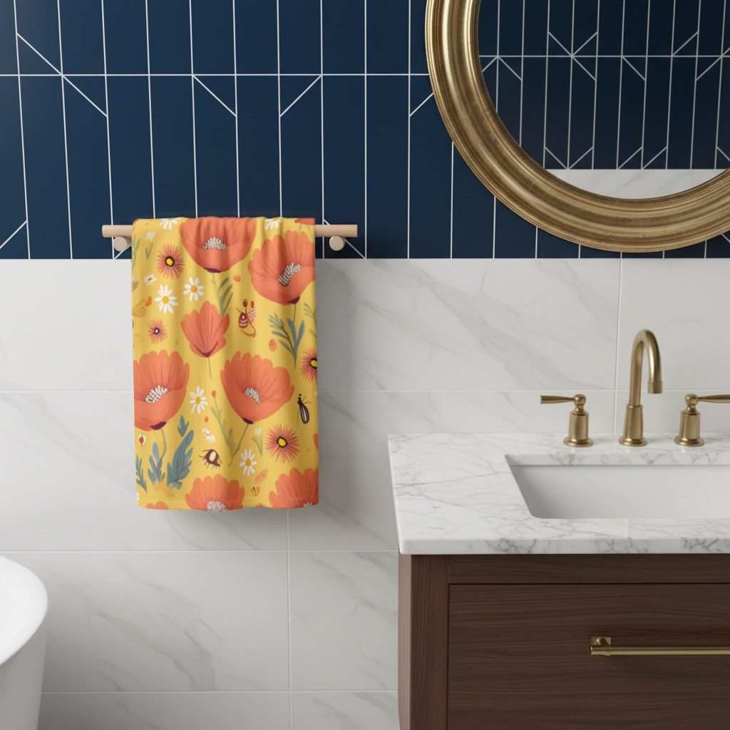 Floral  Insect Pattern  Colorful Design Hand Towel Görünüm 1