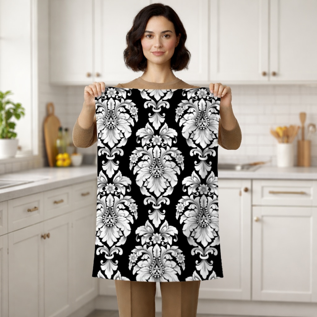 Elegant Black and White Damask Seamless Pattern Hand Towel Görünüm 2