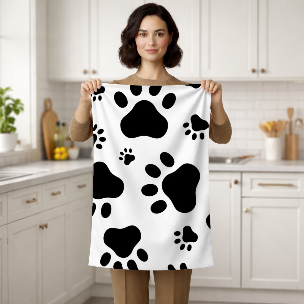 Black and White Paw Pattern Design Hand Towel Görünüm 1
